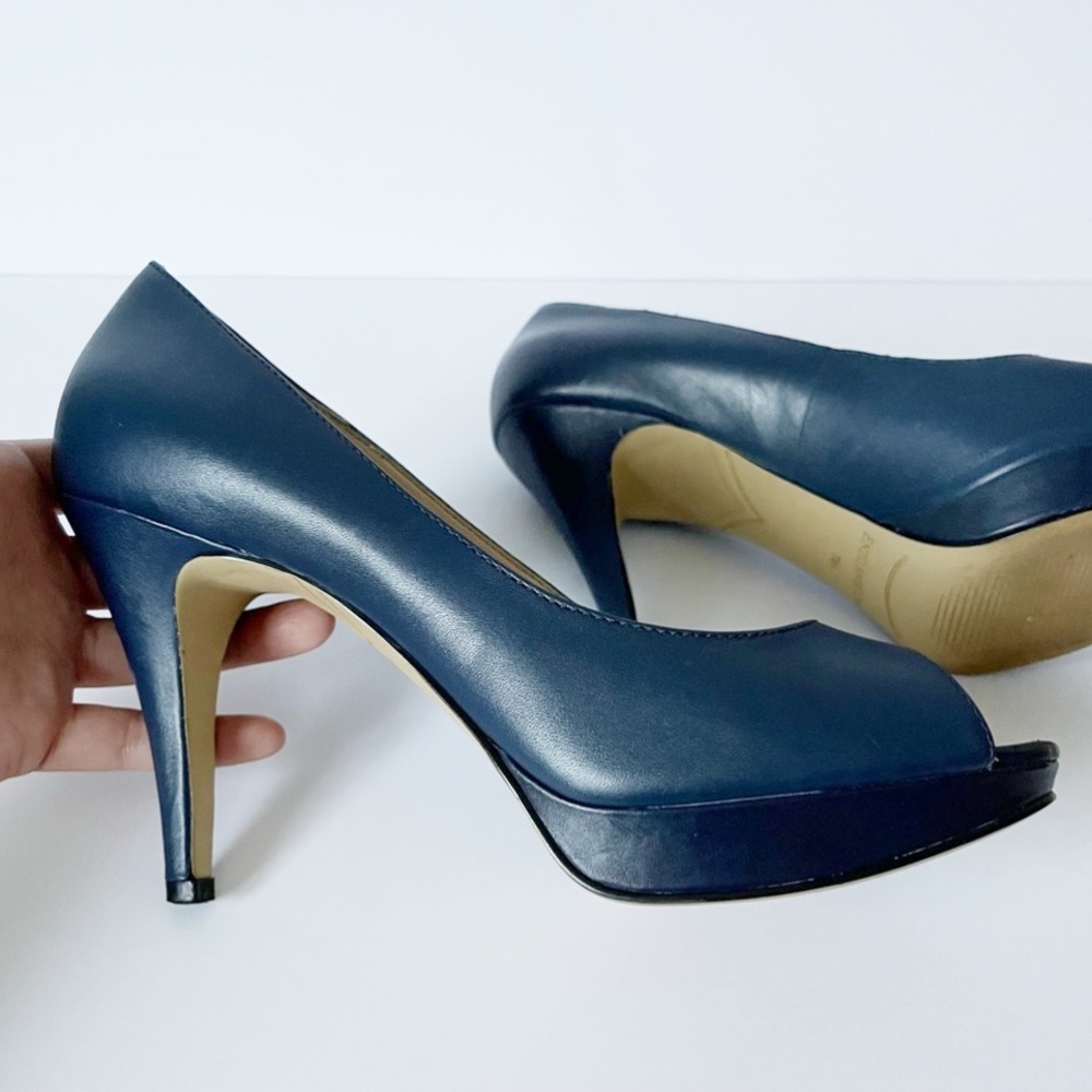 Enzo Angiolini Leather Open Toe Pumps Blue 7.5 - Picture 5 of 9